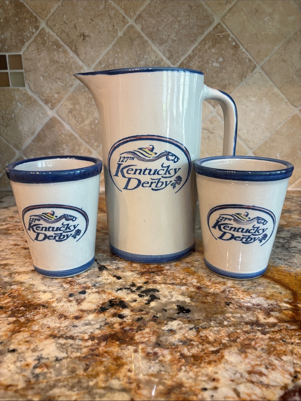 127th Kentucky Derby 2001 Ceramic Pitcher and Tumblers Set